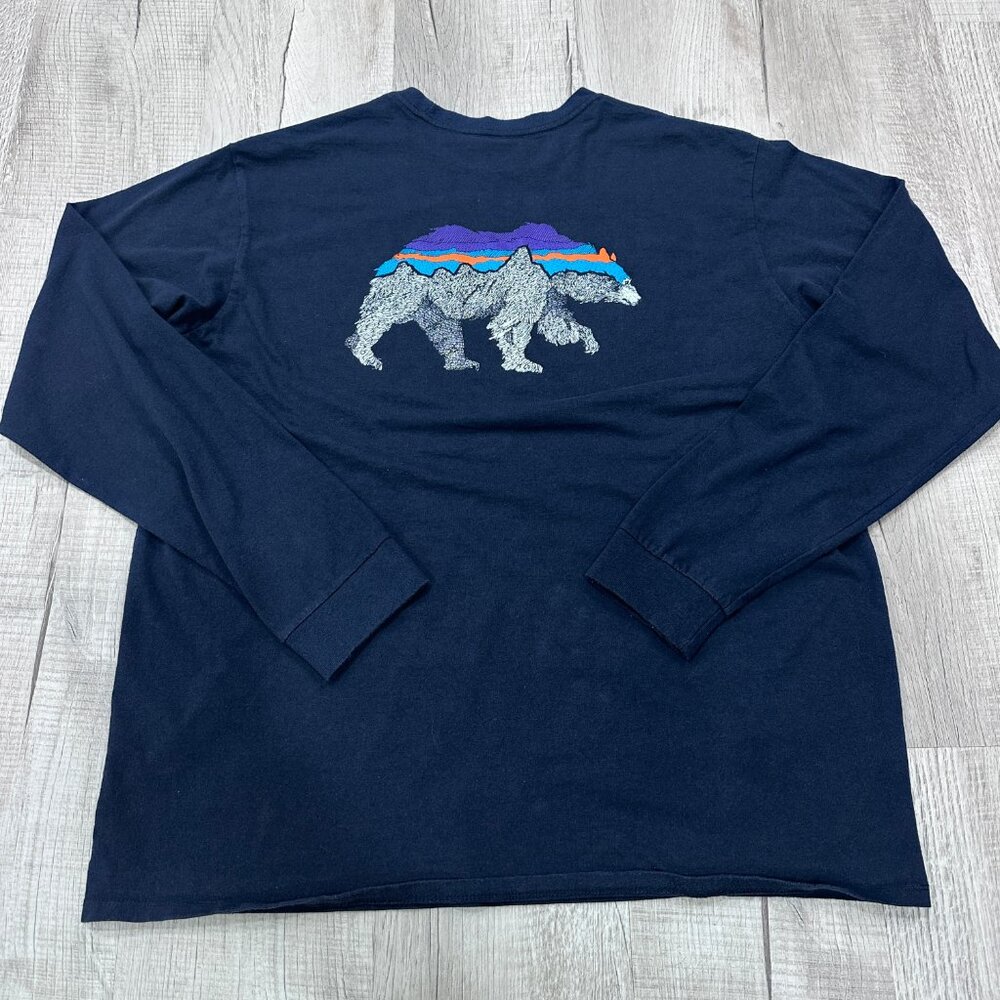 Patagonia Responsibili-tee Long Sleeve T-Shirt Men's Size L Bison Graphic Blue